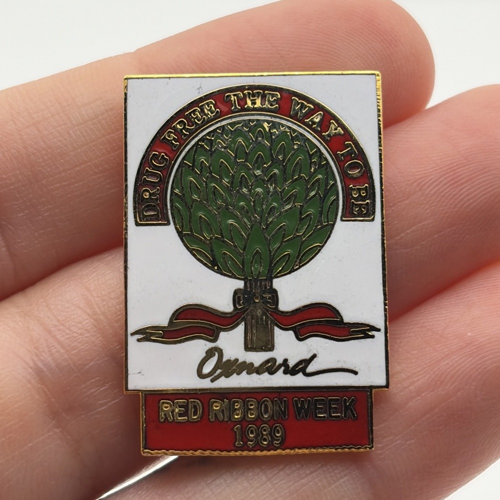 1989 Oxnard Drug Free The Way To Be Red Ribbon Week Lapel Hat Pin